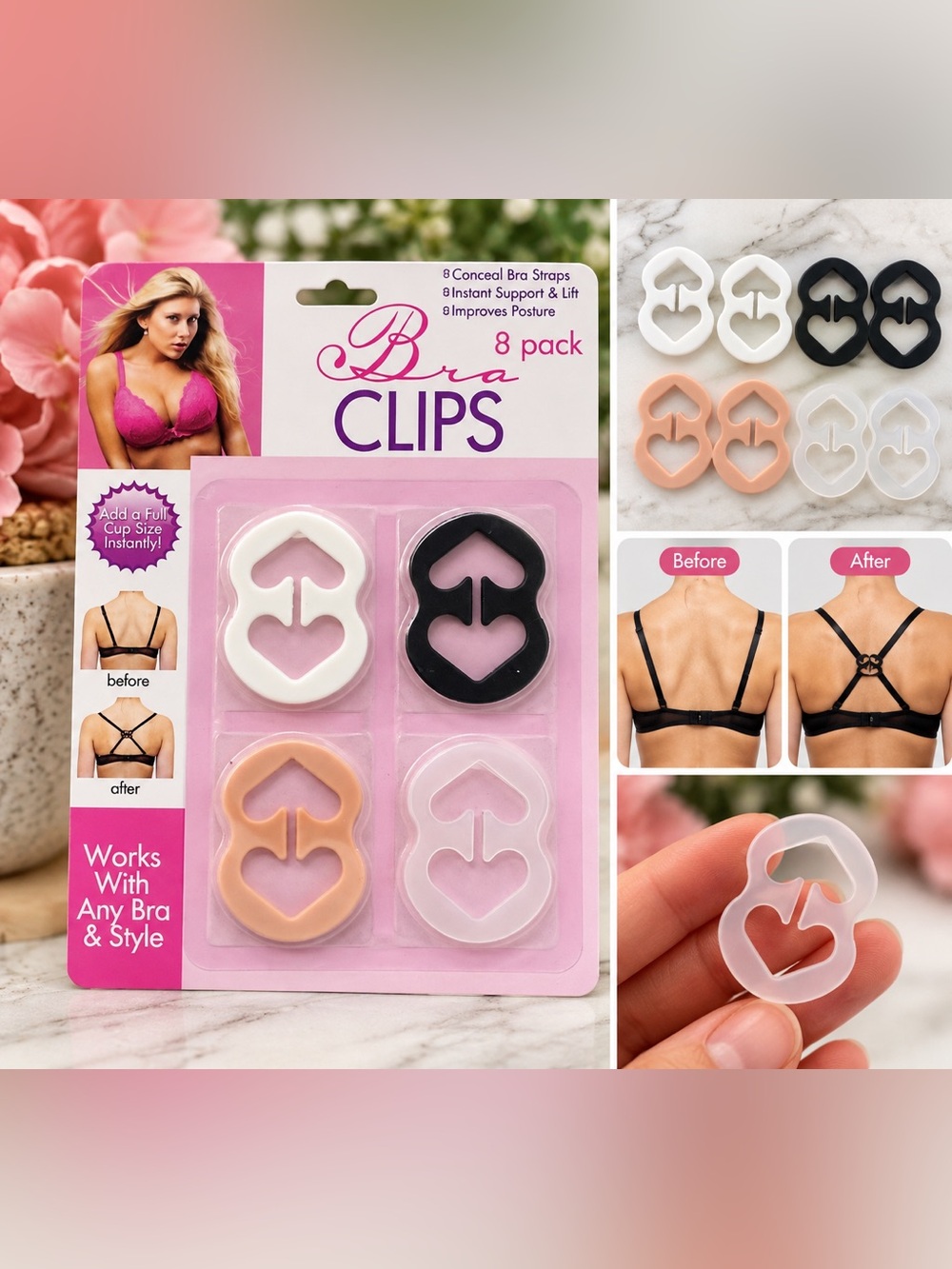 Bra Clips 8-Pack - Multi-Color Strap Clips for Women